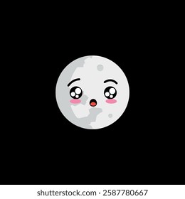 Full moon clipart with Affection face expression on black background.