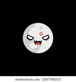 Full moon clipart with angry face expression on black background.