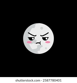 Full moon clipart with annoyed face expression on black background.