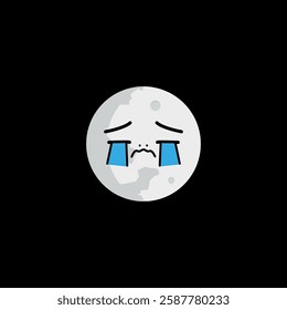 Full moon clipart with Crying Face expression on black background.