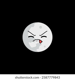 Full moon clipart with disgust face expression on black background.