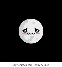 Full moon clipart with embarrass face expression on black background.