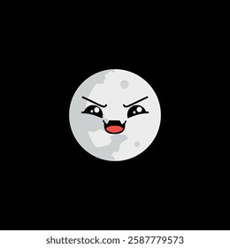 Full moon clipart with frustrated face expression on black background.