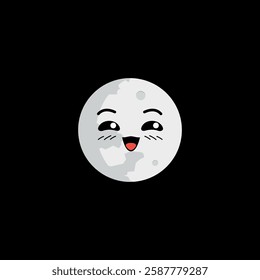 Full moon clipart with happy cat face expression on black background.
