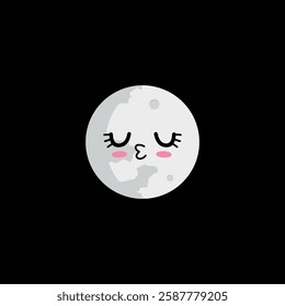 Full moon clipart with Happyness face expression on black background.