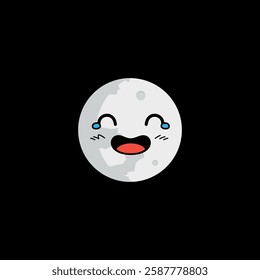 Full moon clipart with laughing face with tears expression on black background.