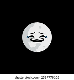 Full moon clipart with laughing with tears expression on black background.