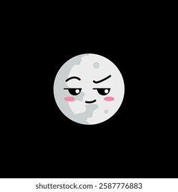 Full moon clipart with questioning face expression on black background.