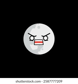 Full moon clipart with shouting face expression on black background.