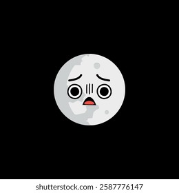 Full moon clipart with surprising face expression on black background.