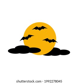Full moon and cloud with bats on white background. (Halloween concept, trick or treat, October)