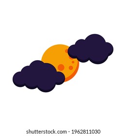 Full moon with cloud night icon isolated on white background. Dark colored astronomy and weather icon. Vector flat cartoon style clip art illustration.