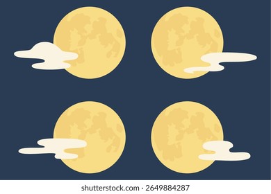 Lua cheia e conjunto de nuvens - Noite Sky Illustration Variações
