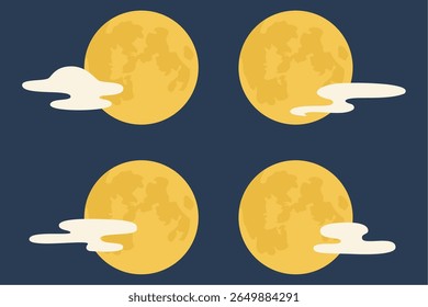 Lua cheia e conjunto de nuvens - Noite Sky Illustration Variações