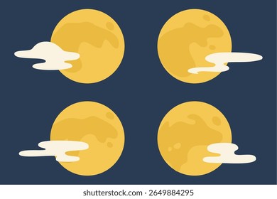 Lua cheia e conjunto de nuvens - Noite Sky Illustration Variações