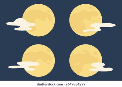 Lua cheia e conjunto de nuvens - Noite Sky Illustration Variações