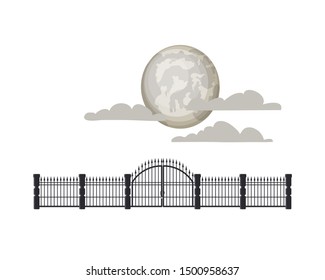 full moon with clouds and iron railings