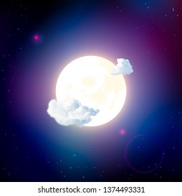 Full Moon in the clouds in the middle of the night starry sky