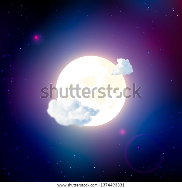 Full Moon in the clouds in the middle of the night\
starry sky