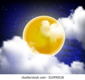 full moon with clouds at night starry sky