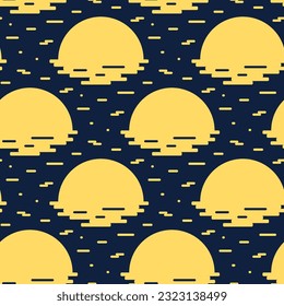 Full moon, clouds seamless pattern on blue background. Abstract geometric vector illustration. Flat style design. Traditional Asian holiday Mid Autumn Festival print, packaging, paper