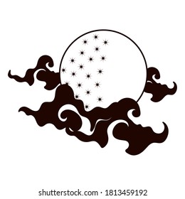 nubes de luna llena cielo dibujos animados aislados estilo de línea de iconos ilustración vectorial