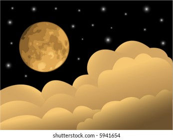 Full moon, clouds and stars.