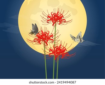 Vollmond, Cluster-Amaryllis und Schwalbenschwanzschmetterling