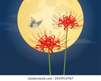 Full moon, cluster amaryllis, and swallowtail butterfly