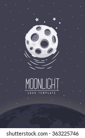 Full moon. Colored vector illustration or symbol with lettering. Template for logotype. Flyer, poster