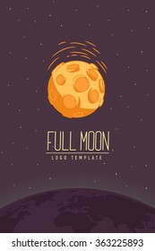 Full moon. Colored vector illustration or symbol with lettering. Template for logotype. Flyer, poster