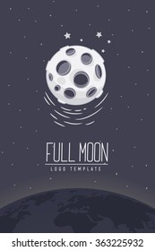 Full moon. Colored vector illustration or symbol with lettering. Template for logotype. Flyer, poster