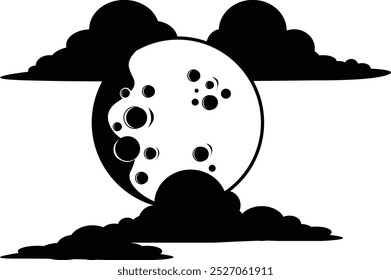 a full moon covered by black clouds