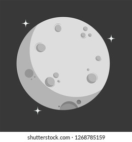 Full Moon With Crater and Stars Flat Design Icon