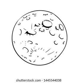 full moon with craters. vector illustration hand drawn. line art