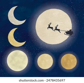 Full moon and crescent moon icons watercolor