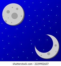 Full moon and crescent in outer space surrounded by thousands of stars