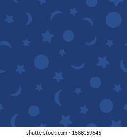 Full moon, crescent moon, an star seamless repeat vector pattern. Fun and interesting celestial patterns great for kids nursery items and packaging. 