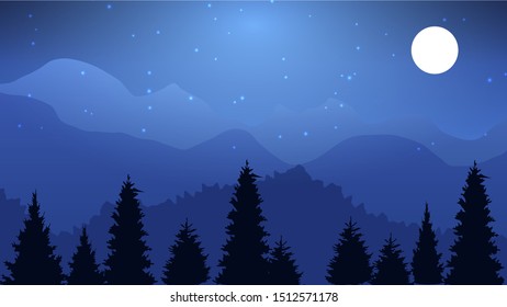 full moon With dark night landscape