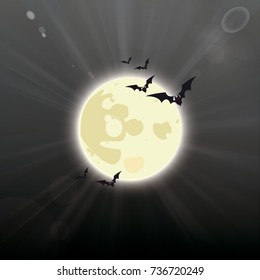 Full moon dark night sky. Eps 10 vector file.