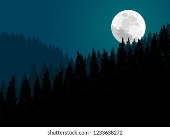 full moon in the dark at valley landscape