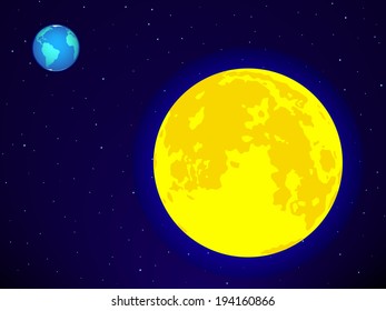 Full Moon and Earth on the night sky. Elements of this image furnished by NASA. All objects are independent and fully editable 