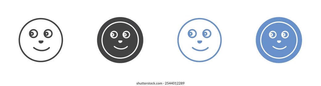 Full moon face icon Flat set in black and white color