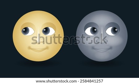 Full moon face vector emoji illustration isolated on dark background. Background set