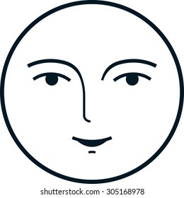 Full Moon Face Vintage Vector Illustration Isolated