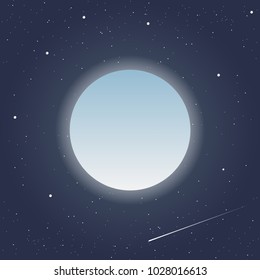 Full moon, falling comet, starry sky. Realistically