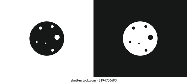 Icono plano de luna llena para web. Silusión de icono de la web de signos de luna llena simple con color invertido. Luna redonda con cráteres de diseño vectorial de icono negro sólido. Concepto del Festival de Mediootoño o del Festival de la Luna