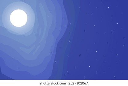 full moon flat vector illustration. Moon with stars at night