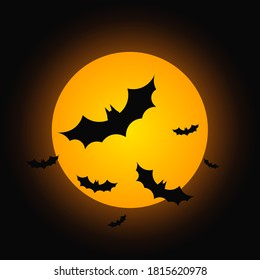 Full moon and flying bats, Halloween background, vector illustration.