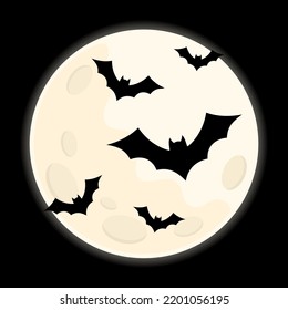 Full moon and flying bats, Halloween background, vector illustration